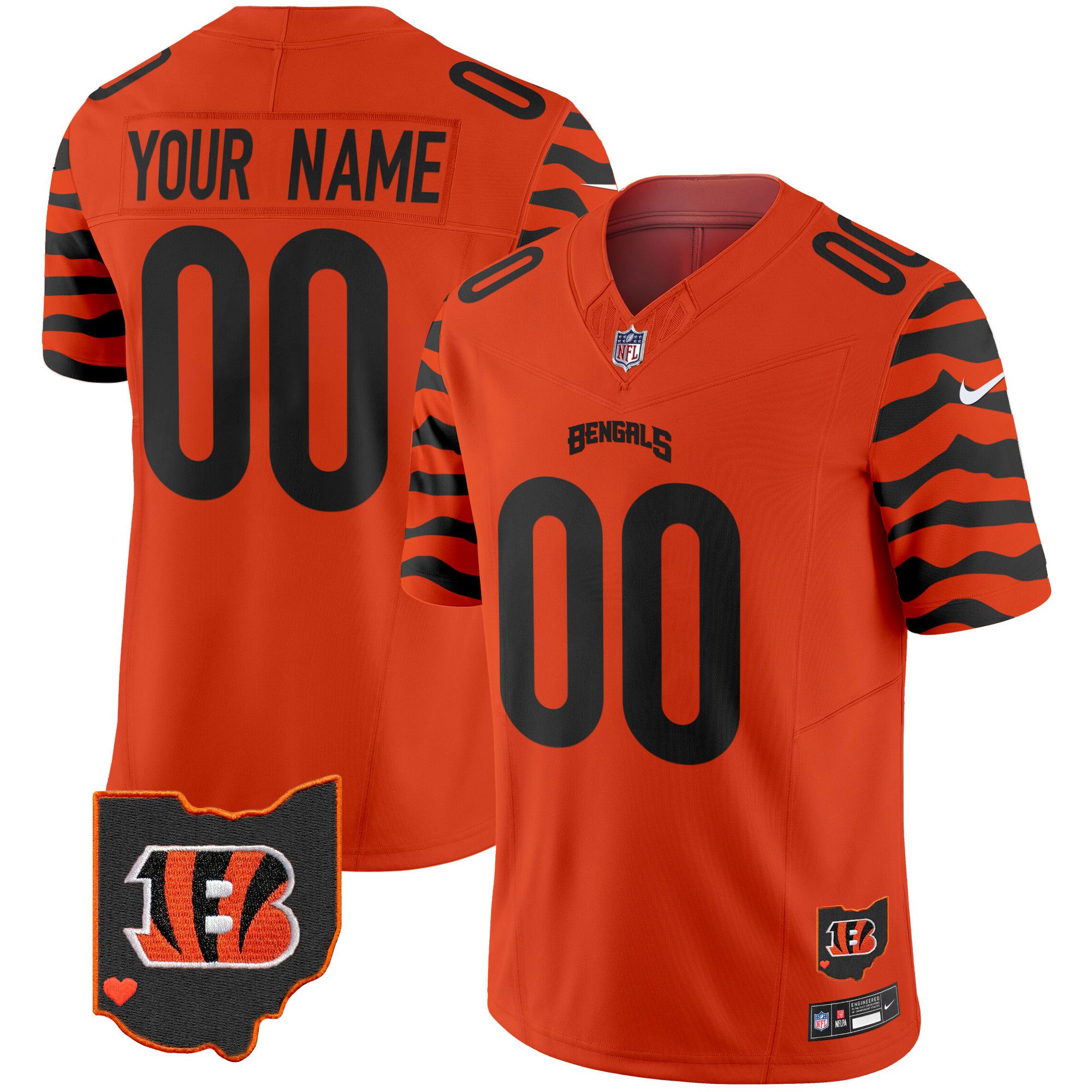 Men Cincinnati Bengals Orange 2024 Nike Black Stripes Vapor Limited Custom NFL Jersey